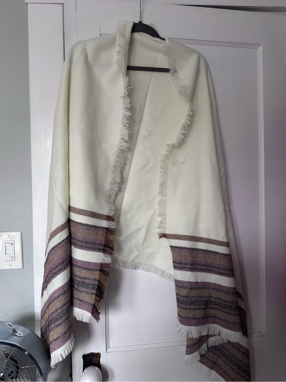 NWT LL Bean white striped wrap with raw hem 28”x76”